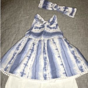 Max Studio Kids 18M ikat tie dye 3 piece set - headband, top and shorts NWOT